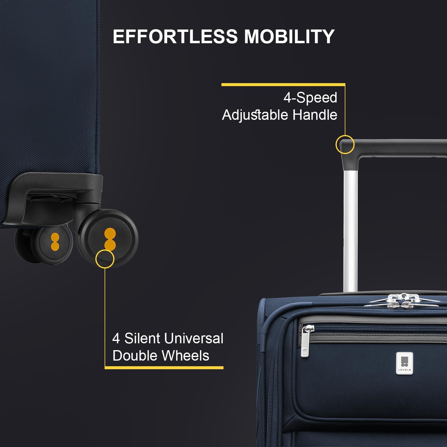 LEVEL8 Carry On Luggage Airline Approved with Compartment, Softside Expandable Rolling Suitcase with Spinner Wheels, Blue, Carry-On 20-Inch - Image 6