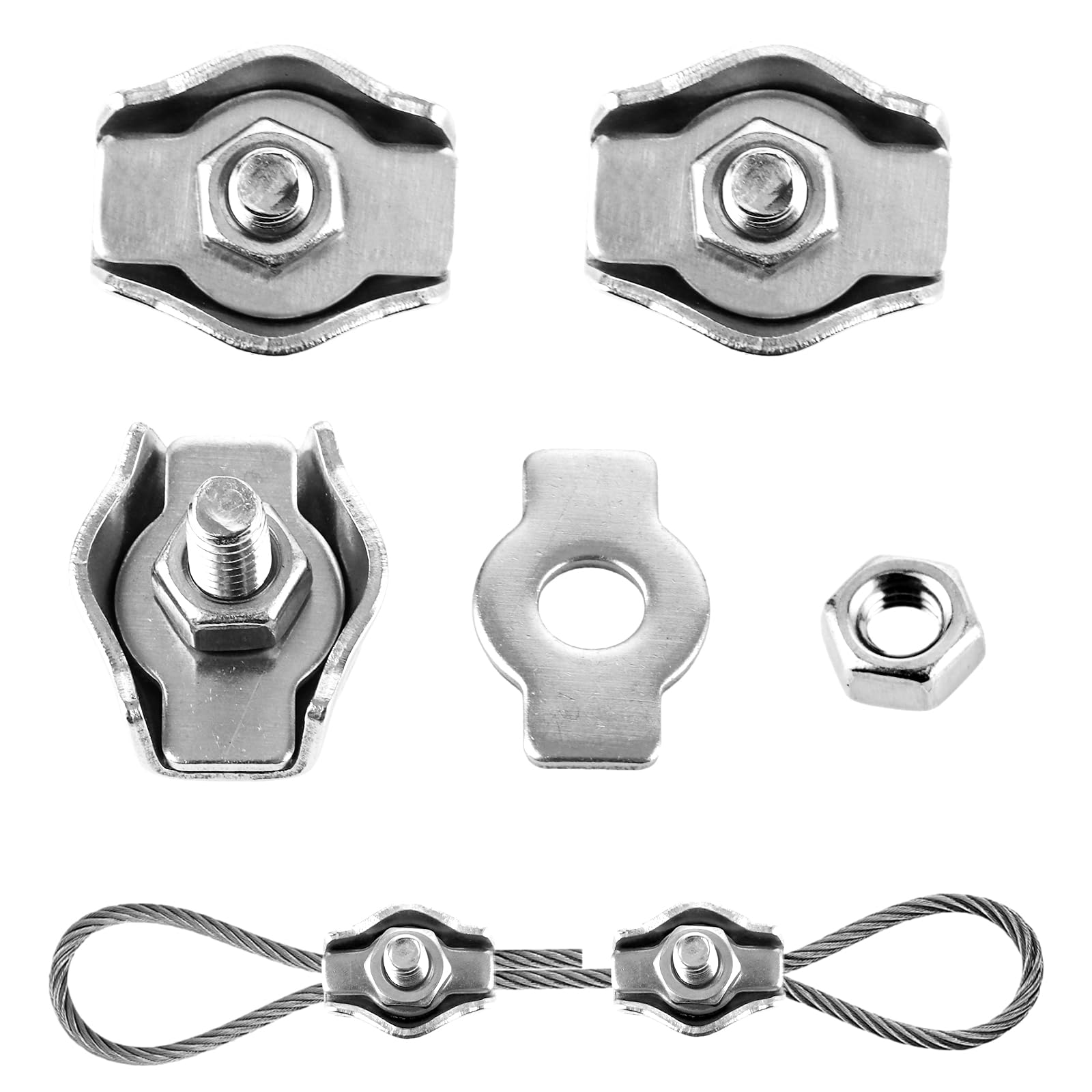 MIVIDE 100 Stück Drahtseilklemme M3, 304 Edelstahl Seilklemme Set, Seilklemme Kabelklemmen 3mm mit 7mm Schraubenschlüssel für Drahtseil Stahlseil Wäscheleine Markise Fixiert