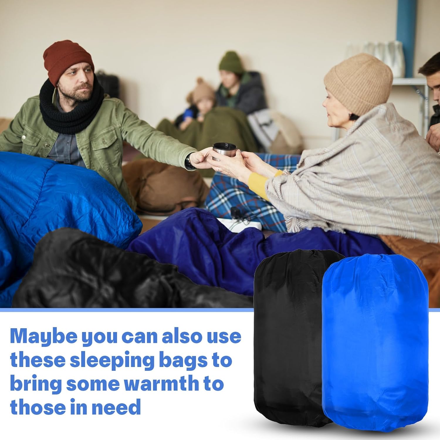 Macarrie 10 Pcs Bulk Sleeping Bags for Homeless Donation Shelter Adults 0 Degree Waterproof Sleeping Bags with Compression Sack for Cold Weather Emergency Hiking Camping Warm