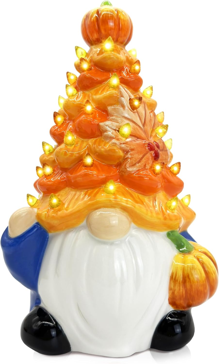 Ceramic Gnome Fall Decorations, Blue Gnome Ceramic Tree