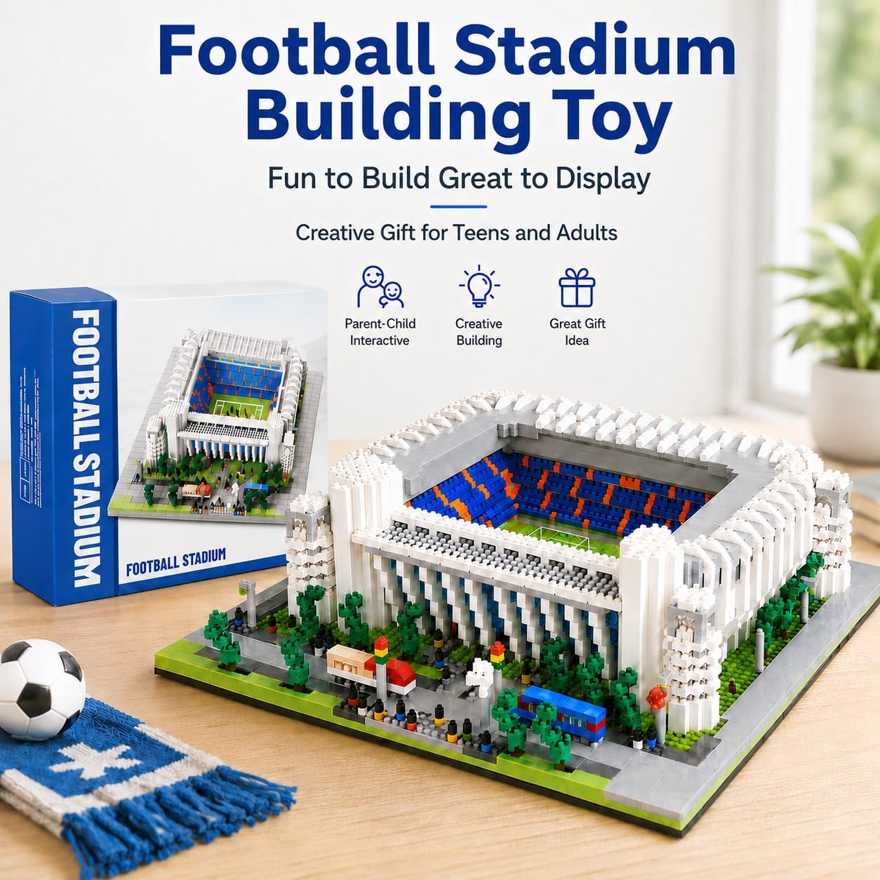 2026 Upgraded Version Football Stadium Building Blocks Toy 3500+Pcs Micro Architectural Model Kit Sports Arena Desktop Display Cool Soccer Fans Construction Gifts for Adults Teens Kids image 2