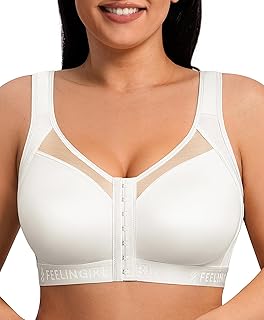 FeelinGirl Front Closure Post Surgery Compression Bra with Adjustable Straps Wireless Breast Augmentation Post Op Bras