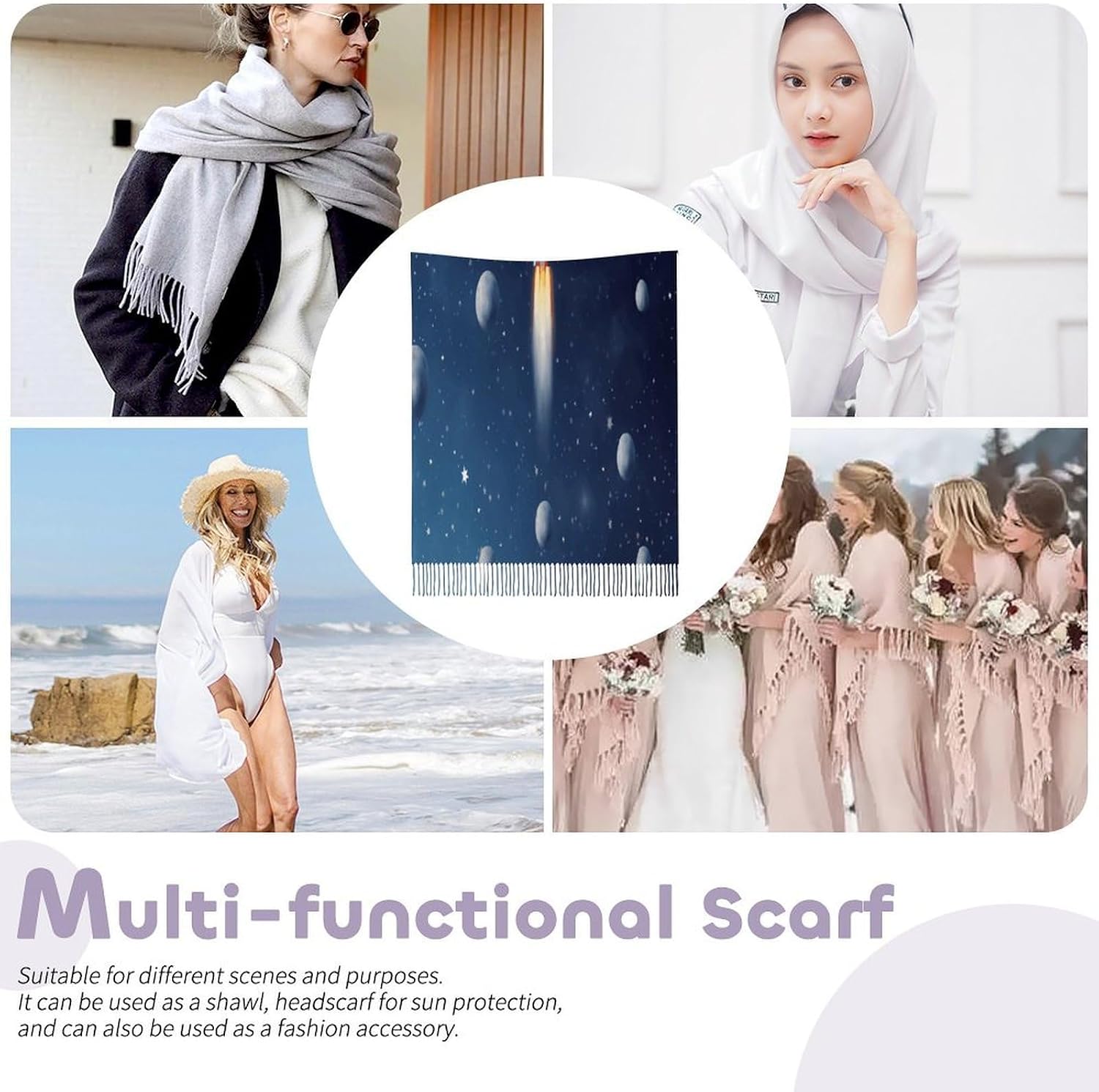 Rocket in Space Scarf for Women Men Soft Warm Fashion Blanket Scarves Classic Cashmere Feel Scarf Long Shawl Large Scarves Cold Weather Thick Blanket Scarfs