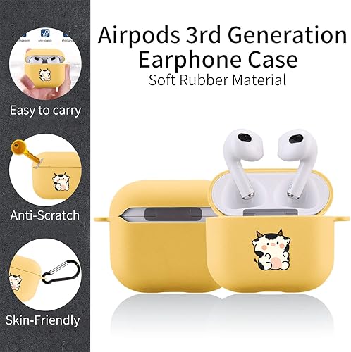 Miniatura 3 de Bonita funda de vaca compatible con AirPods 3 con llavero, diseño de animales de dibujos animados, funda de TPU suave para AirPods de tercera