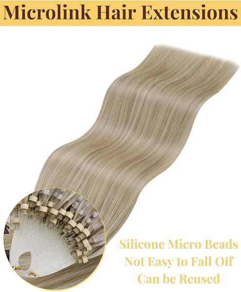 Hetto Microring Extensions Echthaar Hellgoldbraun & Hellblond Highlights - Sichere Hitzefreie Befestigung, Wiederverwendbar & Langlebig, Ideal für Mitteldickes Haar und Salon 35cm 50g #17/23 - 4
