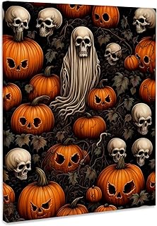 3dRose, Halloween Ghost, Skulls And Creepy Pumpkin Patch, Museum Grade Canvas Wrap 8x10