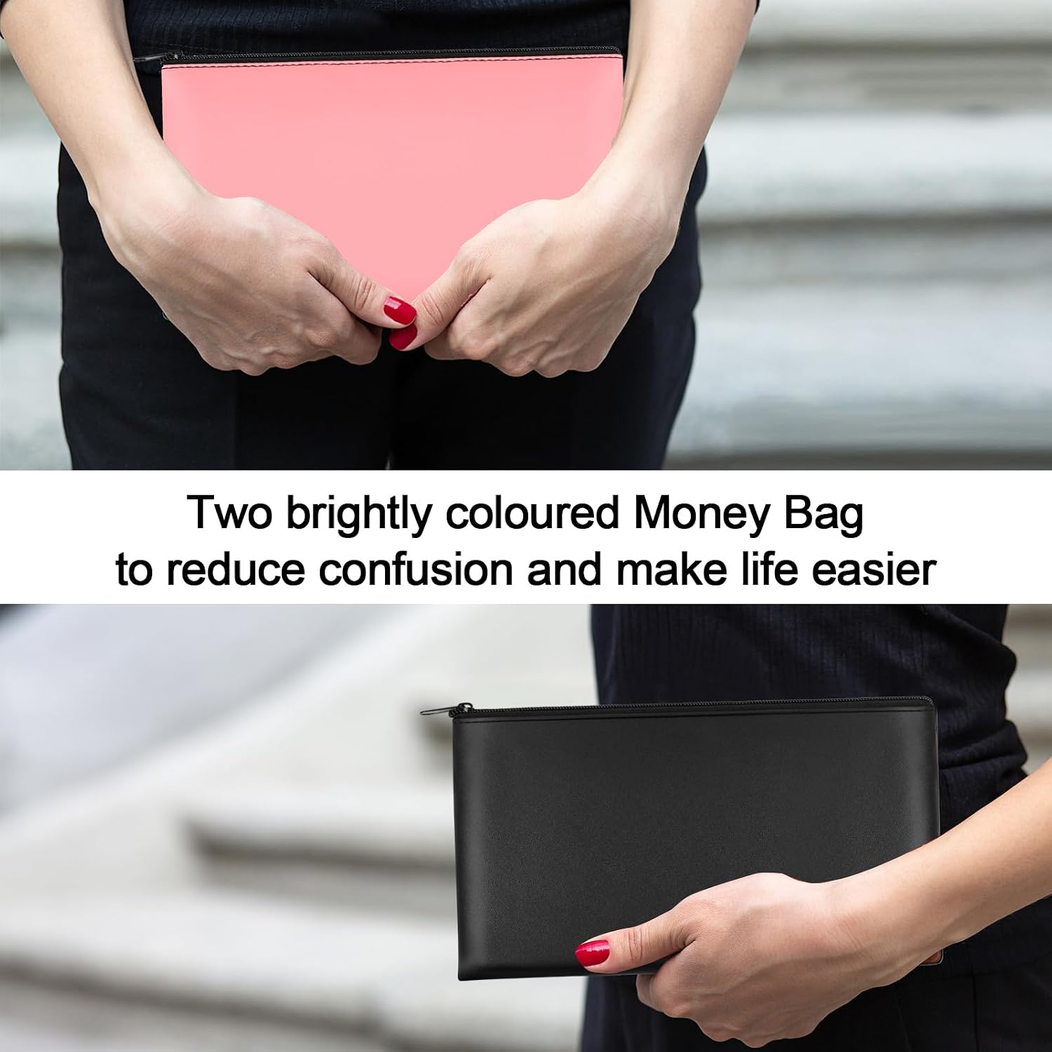 2 PCS Money Bag 11"x6.1", Safe Durable Waterproof Bags With Zipper for Cash, Coin Bank PU Leather Pouch, Bank Bags for Checks, Cosmetics, Bills, Receipts, Tool Storage image 3