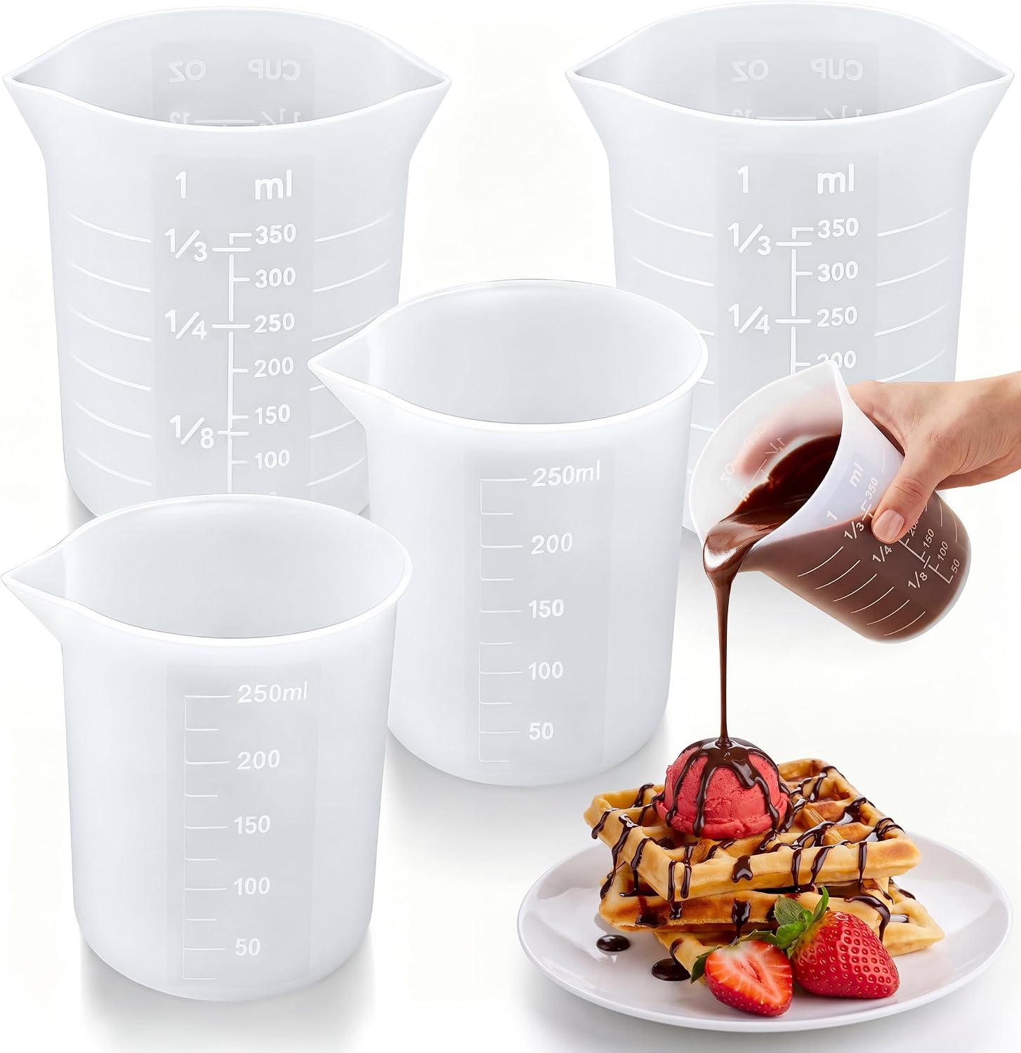 HOOMIL Silicone Measuring Cups for Chocolate, 4 Pack, 250ml & 350ml