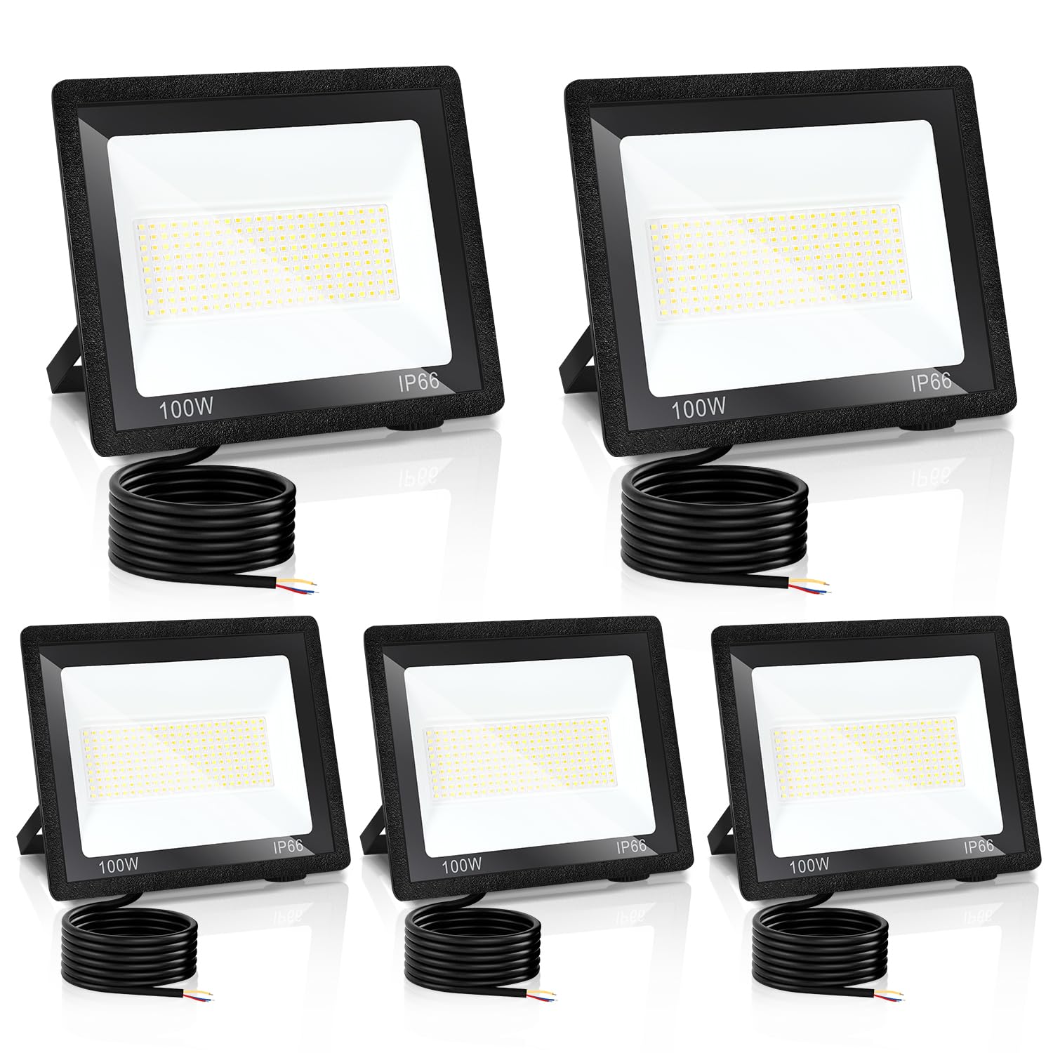5x 100W Projecteurs LED, Super Lumineux avec 3 Températures de Couleur Réglables, Spots Imperméable IP66, Projecteur Extérieur pour Jardin, Cour, Garage, Hôtel