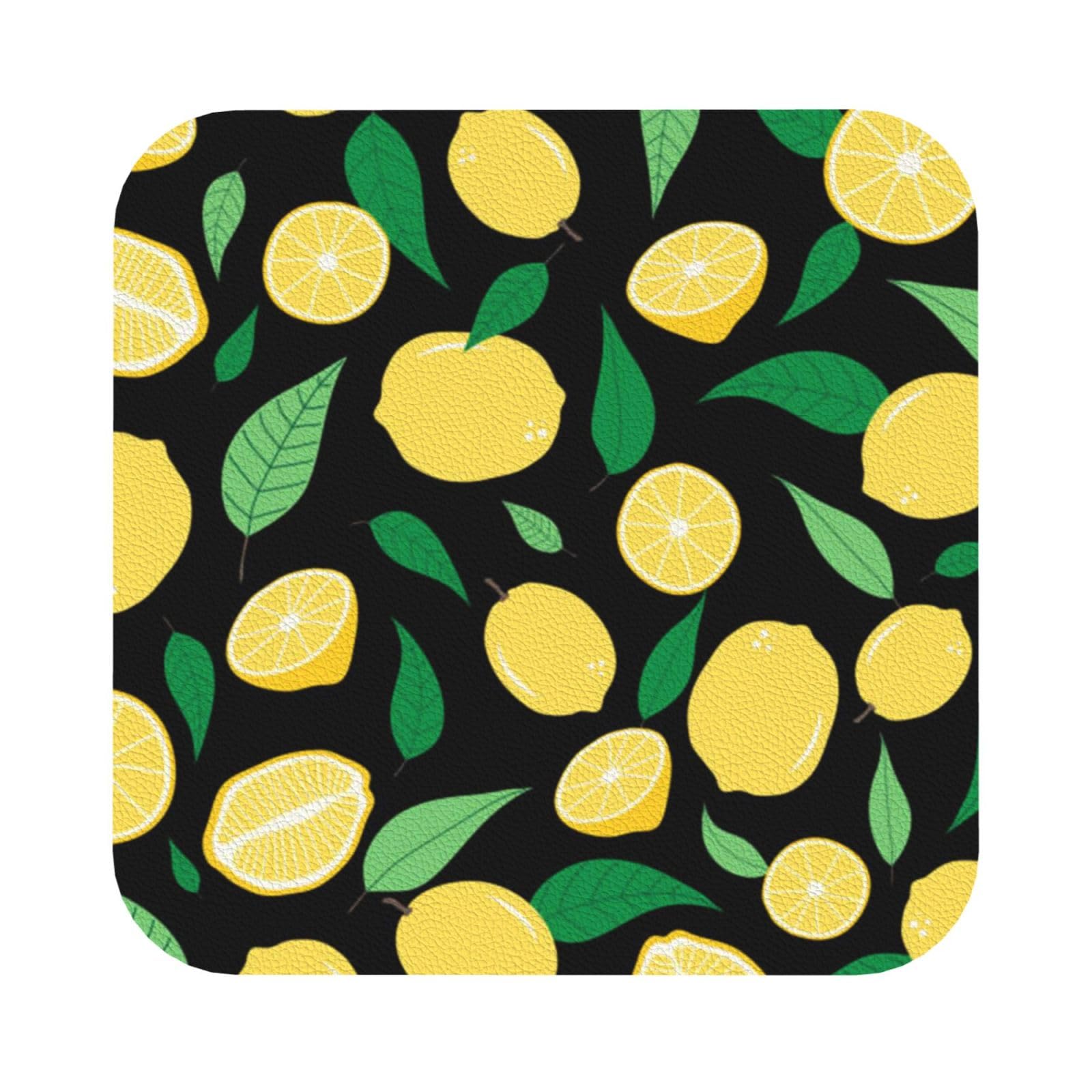 Lemon fruit PU Leather Coasters Set of 6 Square Drink Coasters