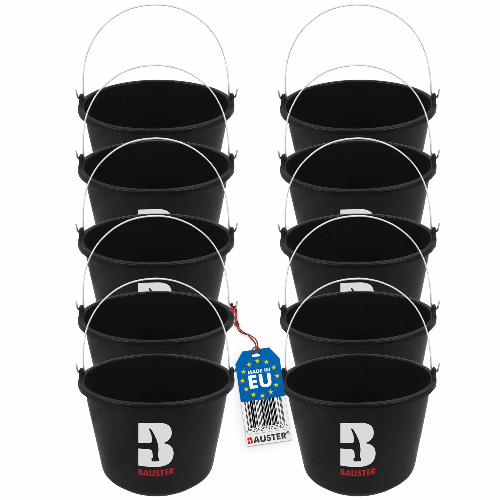 10x Baueimer 16 l aus Kunststoff Putzeimer Zementeimer Mörteleimer Garteneimer Wassereimer ideal für Renovierungs- und Bauarbeiten Kunststoff-Eimer Schwarz Universal
