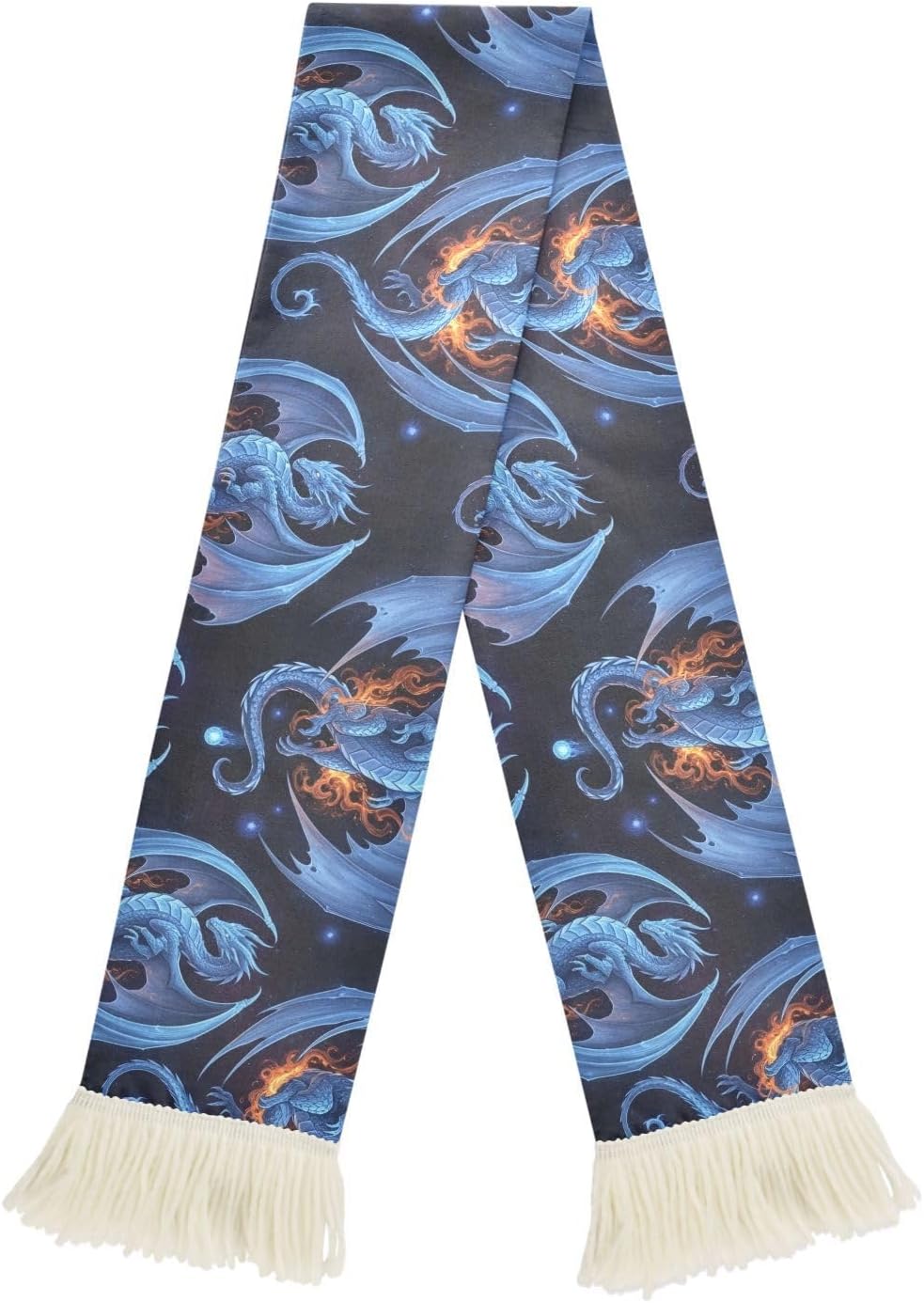 CHIFIGNO Glowing Blue Dragons Black Sports Fan Scarves for Games, Soccer Scarf with Fringe, Soft & Quick Dry Polyester for Sweat Wiping and Cheering