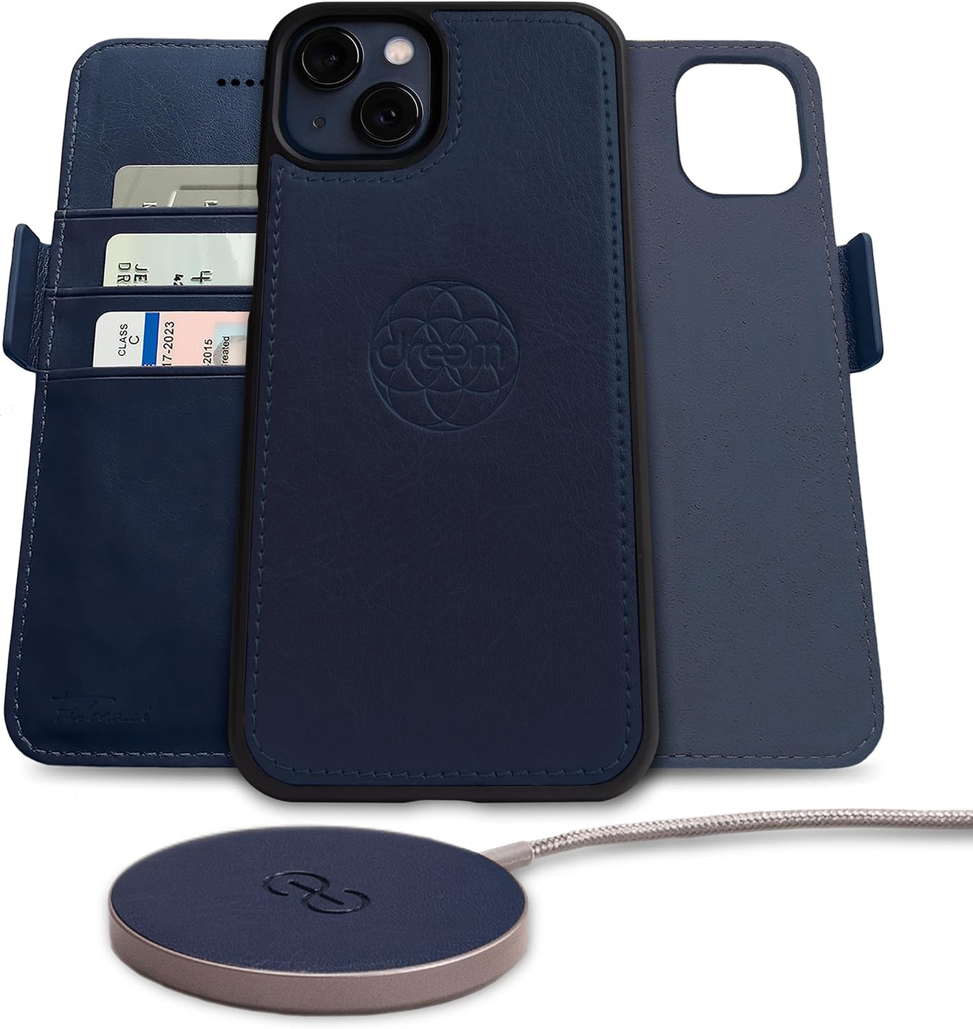 Dreem Bundle: Fibonacci Wallet-Case for iPhone 13 Mini with Empower Wireless Charger Pad [Royal]