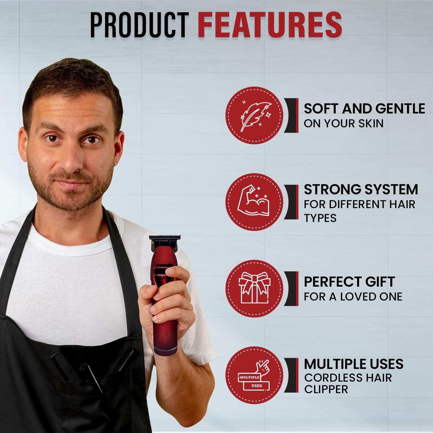 Cordless Hair Clipper for Men T-Shape Hair Clippers Electric Rechargeable Men's T-Blade Shaver Clippers Close-Cutting Hair Clippers Haircutting Kit - 4 Guide Combs DC 5V-1000mA
