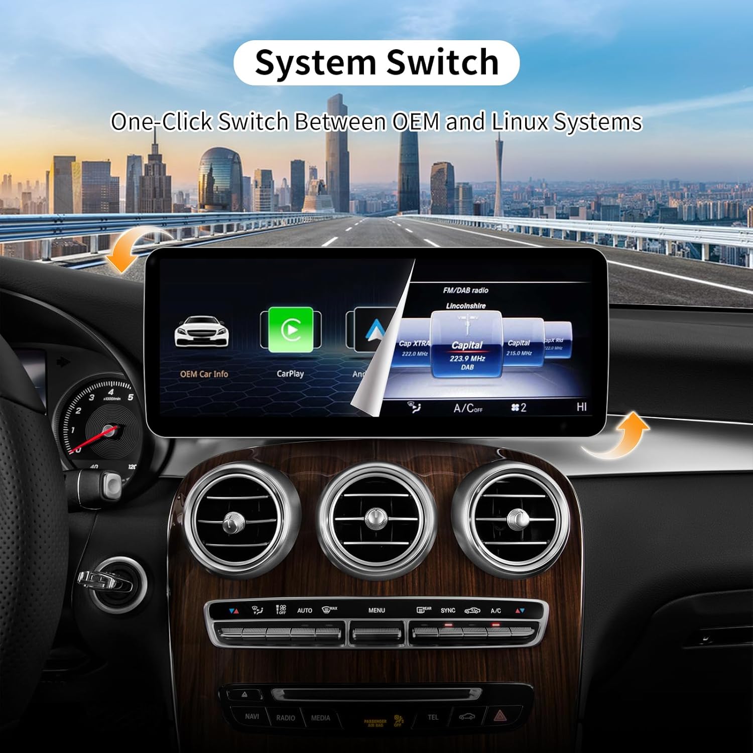 12.3Inch Ultra-Narrow Touchscreen Wireless CarPlay Android Auto for Mercedes Benz C/GLC W205 X253 (2015-2018) with NTG5.0/5.1 System, Linux HD Multimedia, OEM System, MirrorLink, Car Radio Receiver