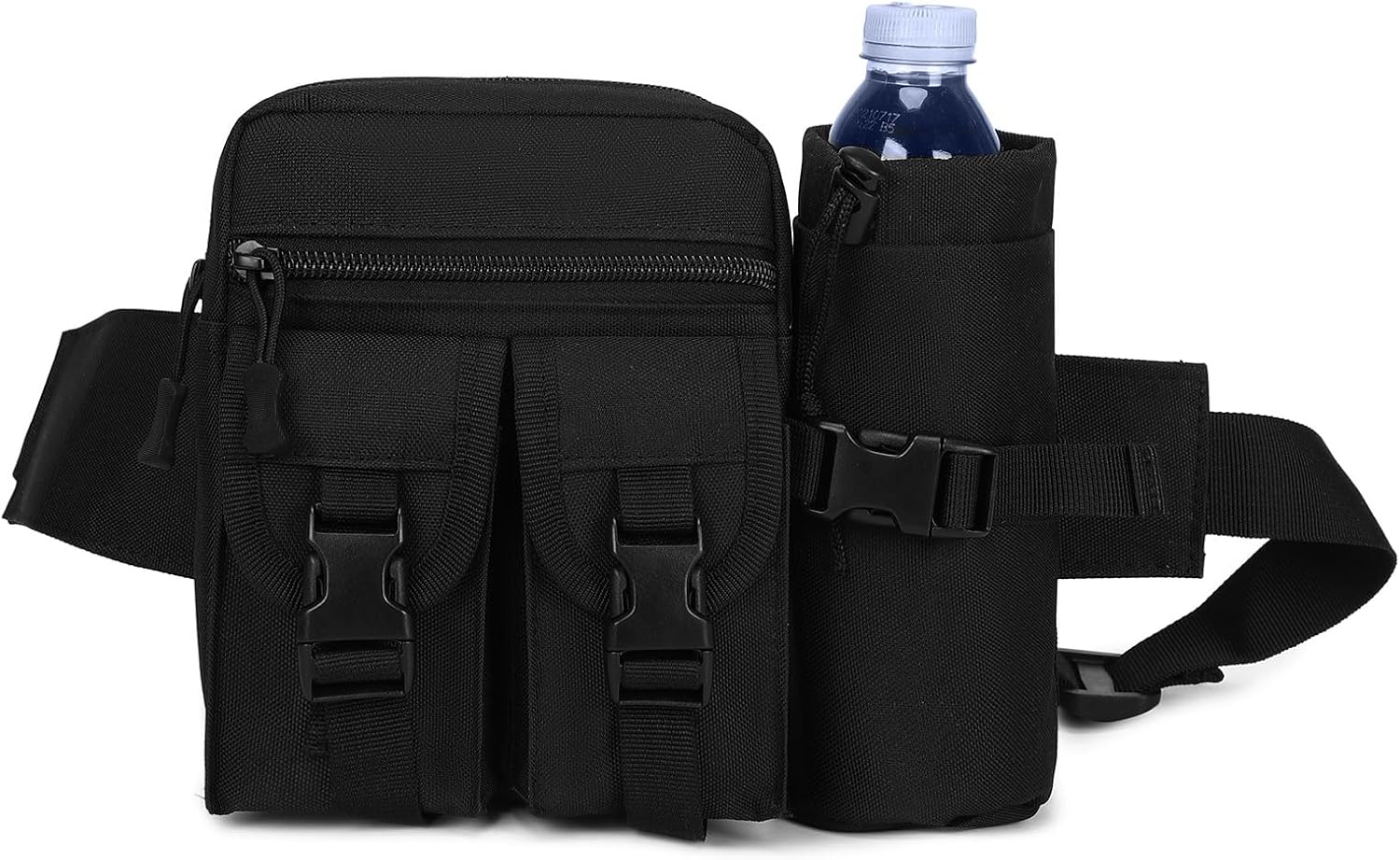ArcEnCiel Tactical Fanny Pack with Water Bottle Holder - Waist Bag Military Bum Bag for Men & Women, Outdoor Hiking, Fishing, Camping (Black) - Image 5