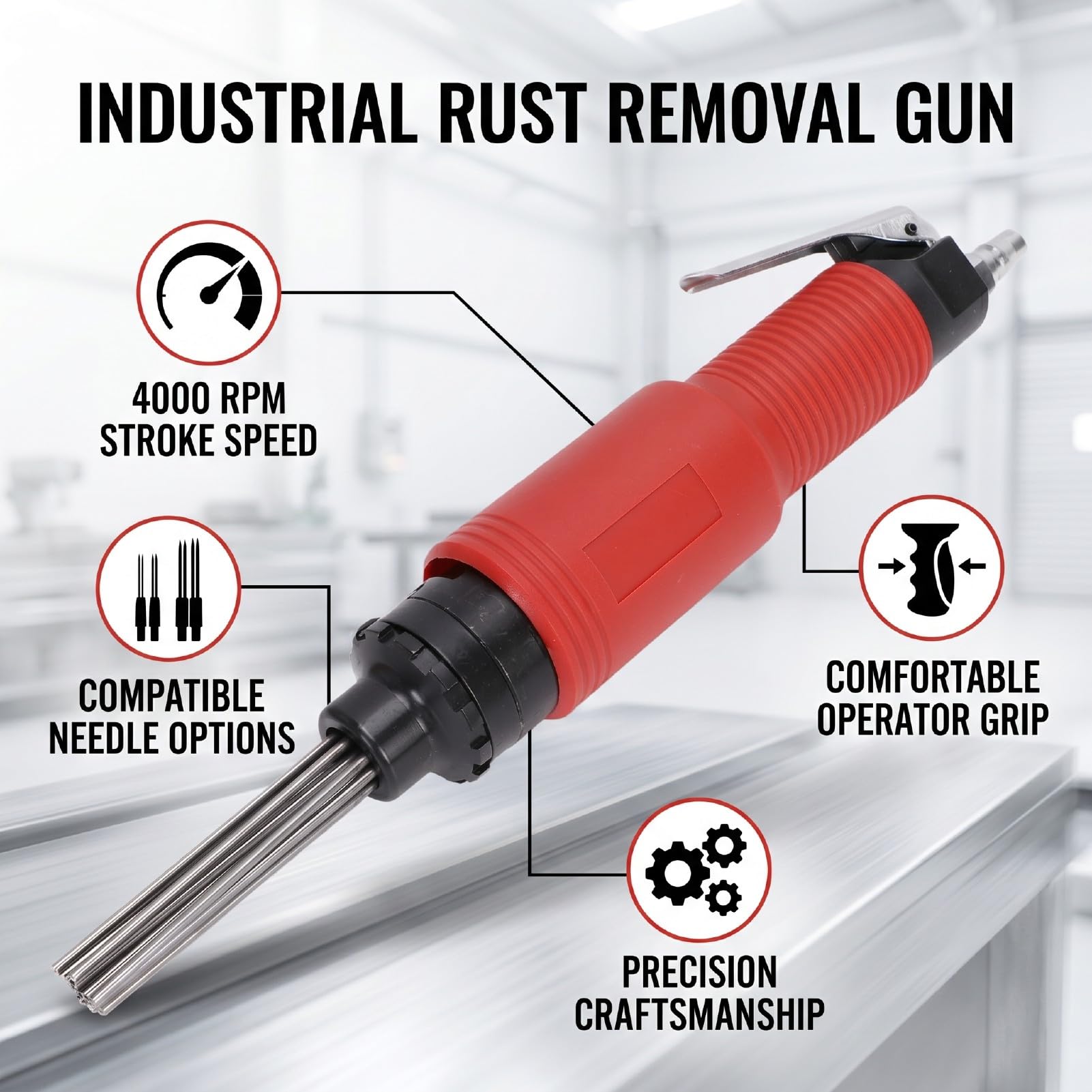 Haofy Escalador de Aguja Neumático 4000BPM Herramienta Removedora de óxido de Aire 3 Mm 12 Agujas Limpiador de Pintura de Metal Industrial para Preparación de Superficie de Casco de