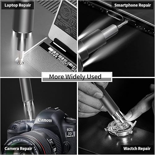 Miniatura 7 de Mini destornillador eléctrico - Juego de destornilladores de precisión inalámbricos pequeños de 3.7 V - 55 puntas de precisión y luz LED y