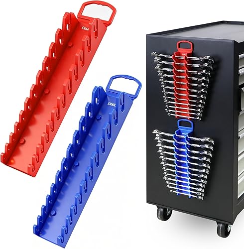 Miniatura 13 de Organizador de llaves magnéticas de 2 piezas, soporte de llave de plástico portátil métrico y SAE, 24 ranuras en total, mango de transporte plegable