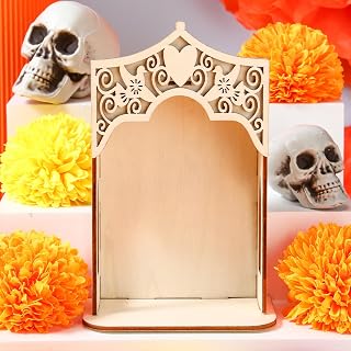 Qunclay 1 Pcs Dia De Los Muertos Altar Ofrenda Box, Poplar Plywood Self-Painting Color Sacred Heart and Pigeon Papel Picado The Day of The Dead Supplies for Dia De Los Muertos Decorations (Large)