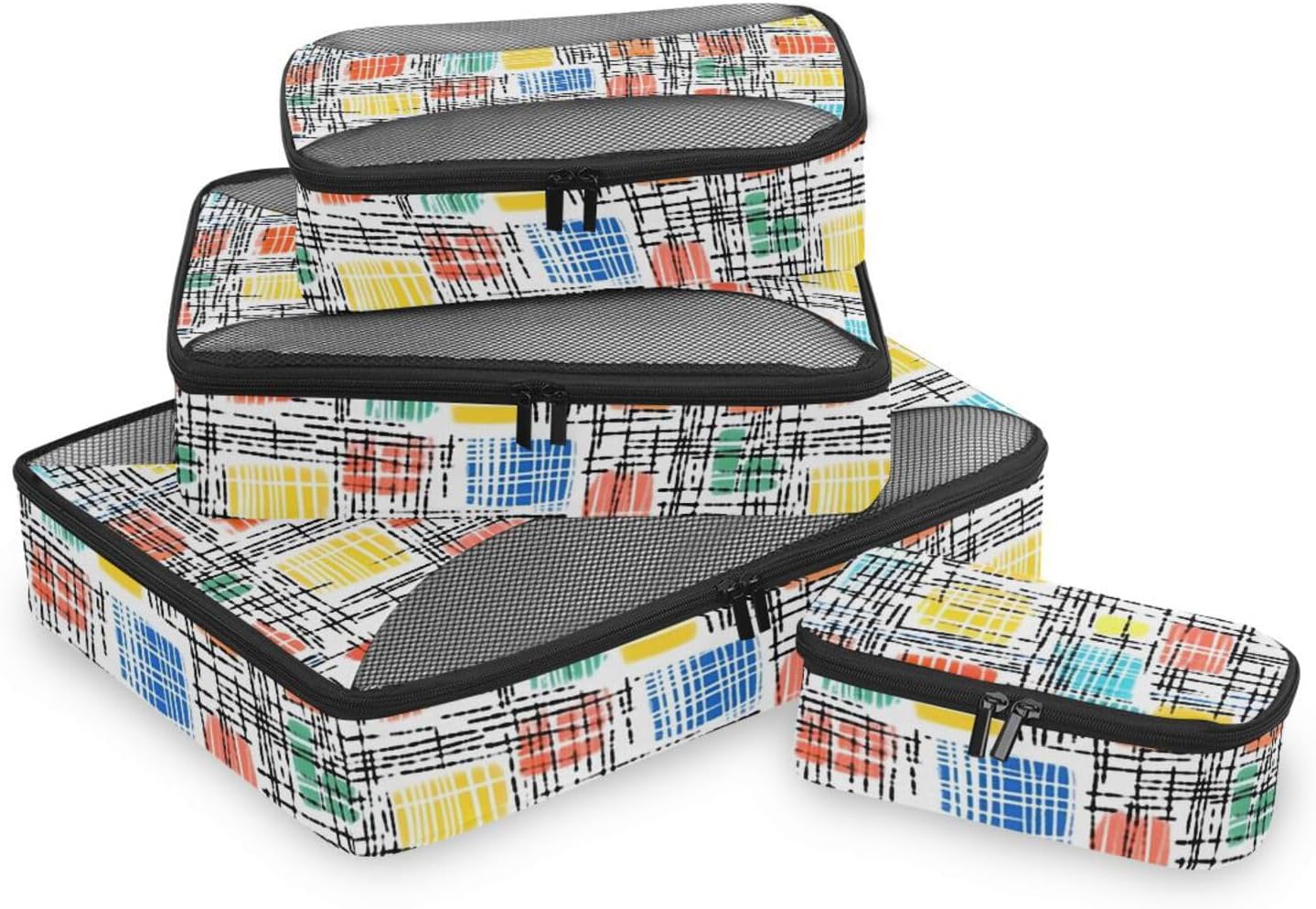 Colorful Plaid Check 4 Pcs set suitcase organizer bags Mesh Travel Essentials lightweight packing cubes set