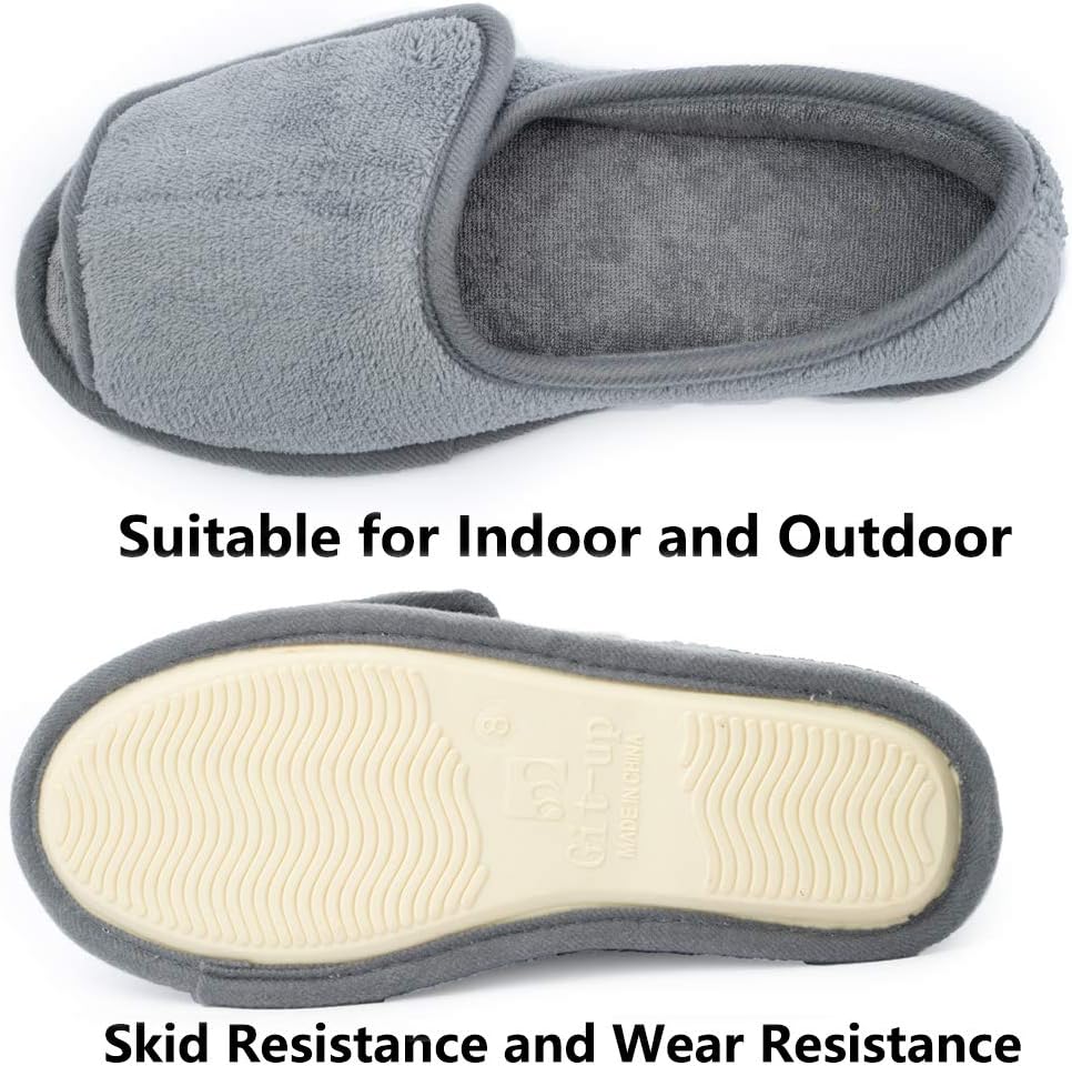 Git-up Women Diabetic Slippers/W Arthritis Edema Adjustable Closure Memory Foam House Shoes Open Toe Extra Wide - Image 6