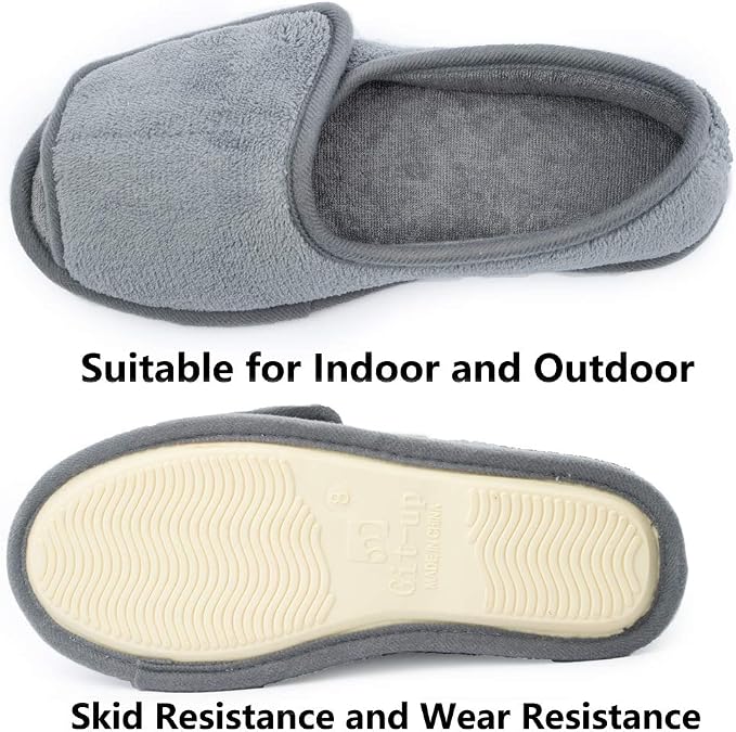 Git-up Women Diabetic Slippers/W Arthritis Edema Adjustable Closure Memory Foam House Shoes Open Toe Extra Wide