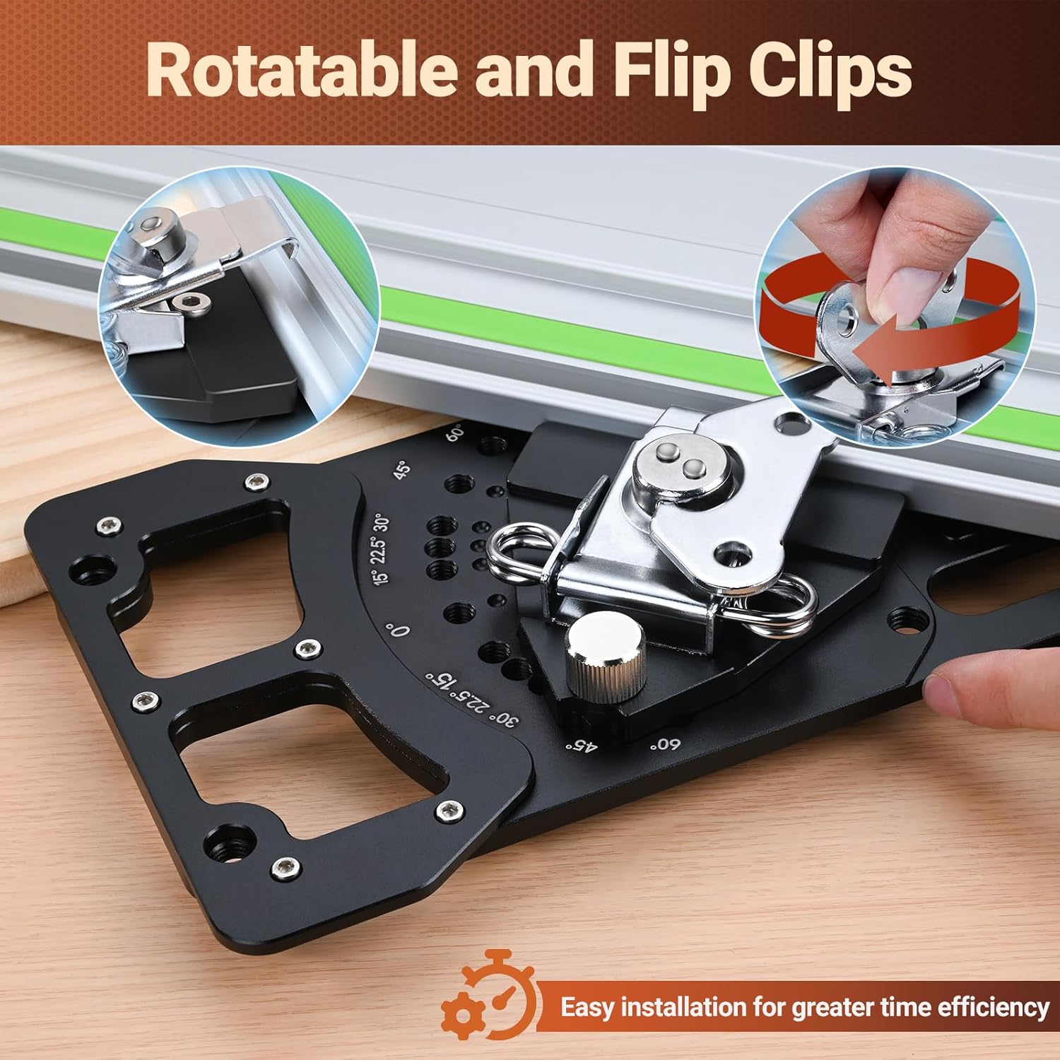 Adjustable Track Saw Square, Compact Multi-Angle Cutting Guide with 11 Angle Stops (-60°to 60°), Quick Setup Design, Enhanced Edge Support, Compatible with Festool, Makita, DeWalt, Milwaukee
