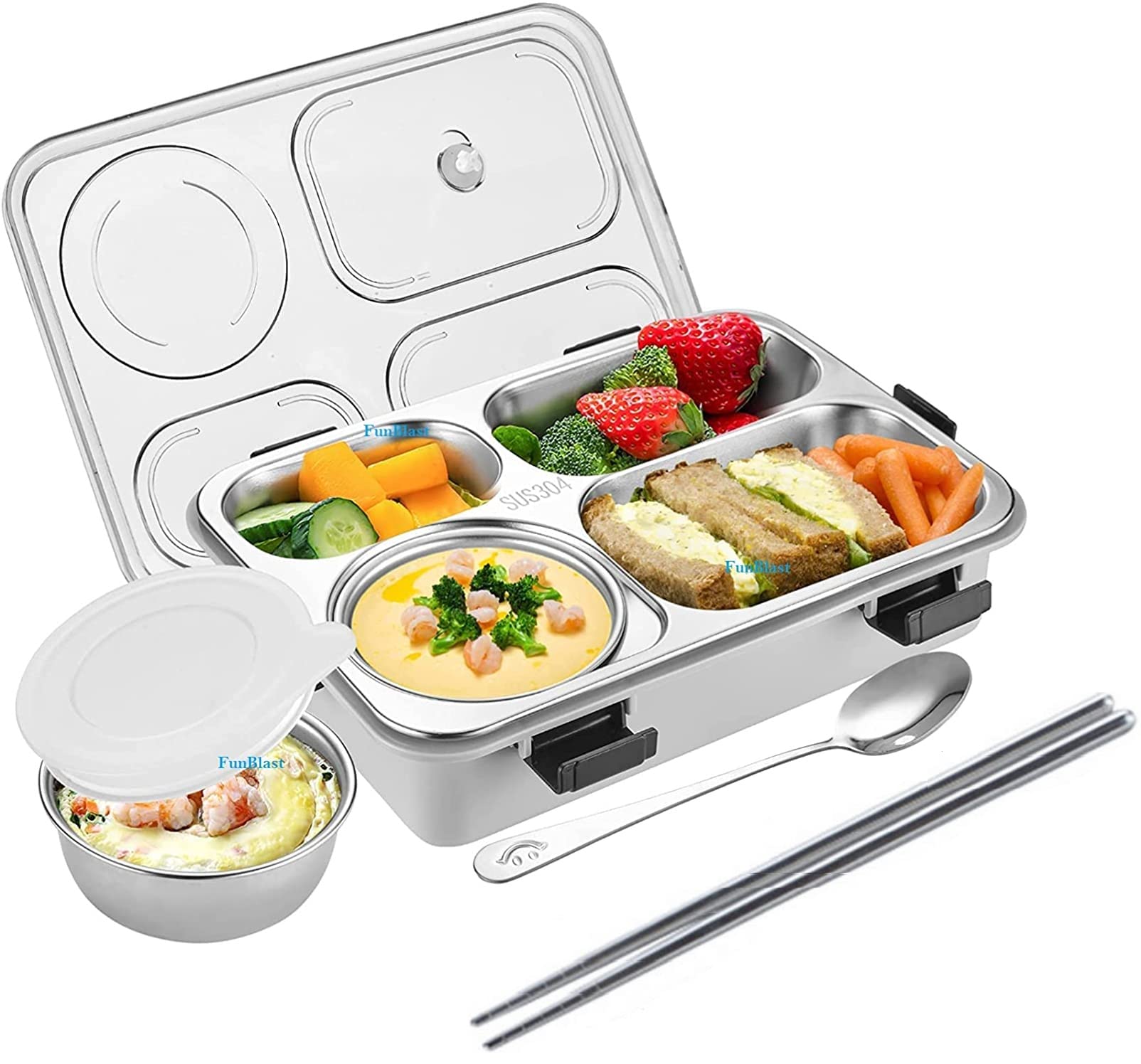 FunBlast Lunch Box - Stainless Steel Lunch Box for Kids, Tiffin Box, Lunch Box with Spoon and Fork, Bento Lunch Box, Lunch Box for Kids, Leak Proof Lunch Box (Grey) (B09ZRKW246) Amazon Price History, Amazon Price Tracker
