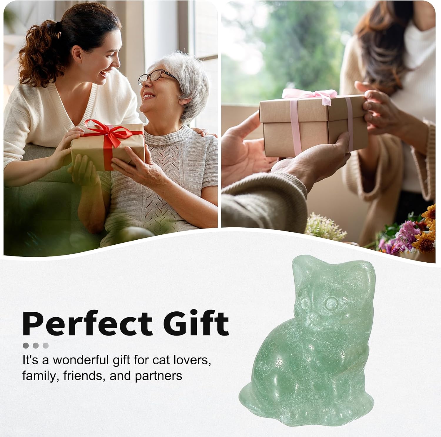 uxcell Crystal Carved Cat Figurines, 1.2" Natural Cat Decor Light Green image 5
