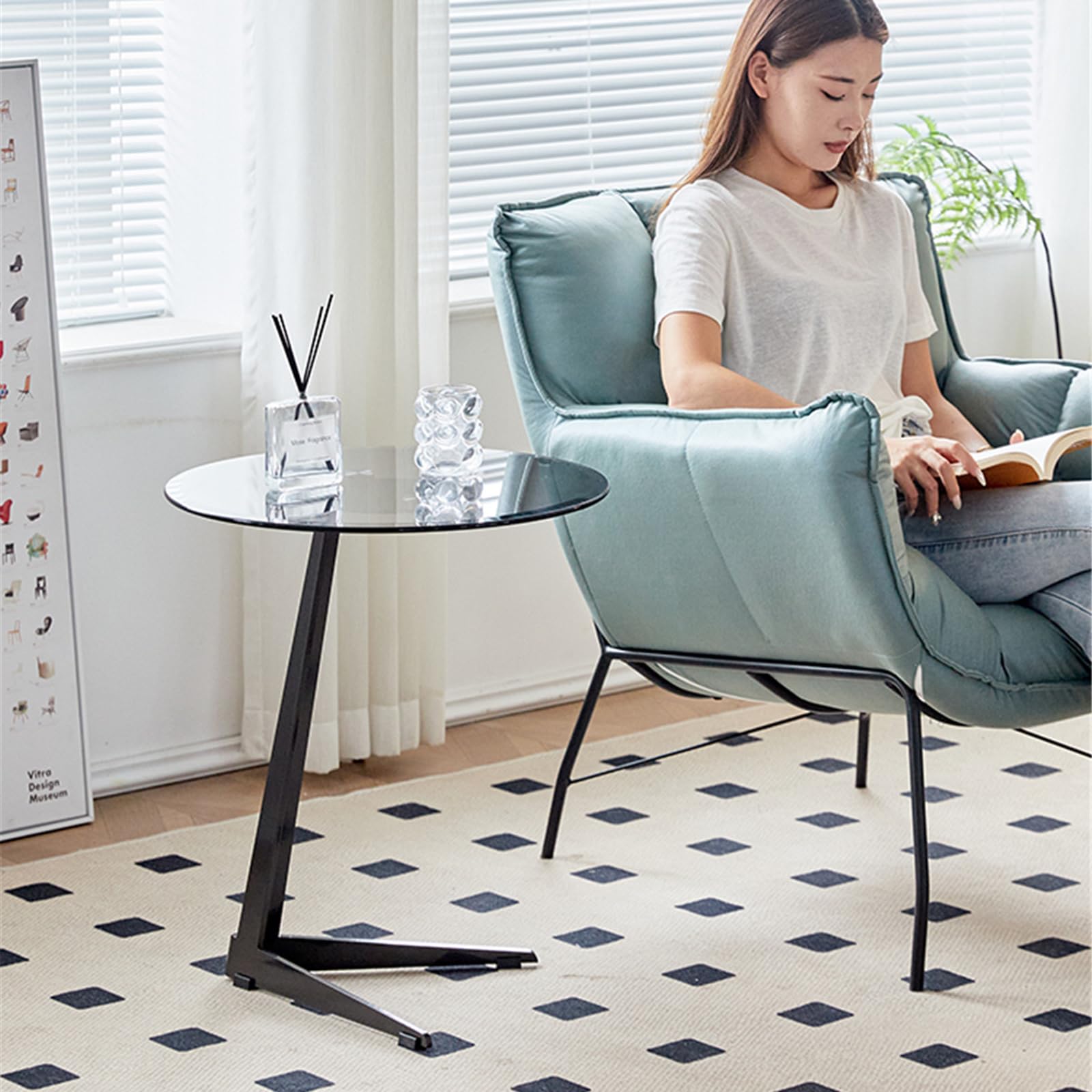 Amazon｜強化ガラスラウンドコーヒーサイドテーブル スリムメタル 