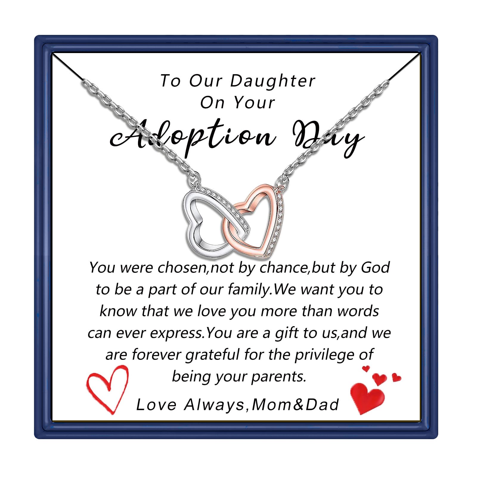 MollyQueen Adoption Gifts Adoption Day Gifts Adoptive Jewelry Interlocking Heart Necklace
