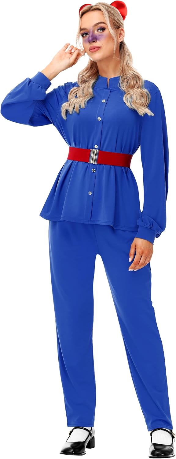 Remimi Halloween Womens Gum-Chewing Ticket Winner Costume Cosplay Blue Shirt & Pants with Belt