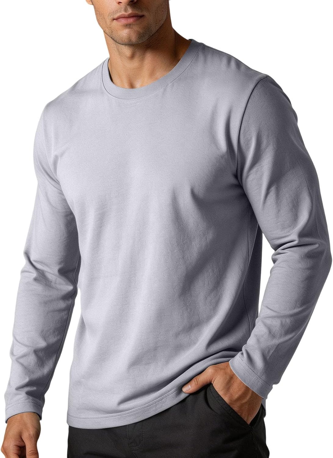 Mens Crewneck Layering T Shirt Long Sleeve Loose Fit Solid Color Blouses Comfy Casual Lounge Fall Winter Basic Tops