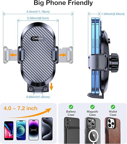 Miniatura 6 de Coolpow Soporte de teléfono para la ventilación de tu auto para el coche Abrazadera más pequeña y ancha y gancho de metalSoporte de teléfono de