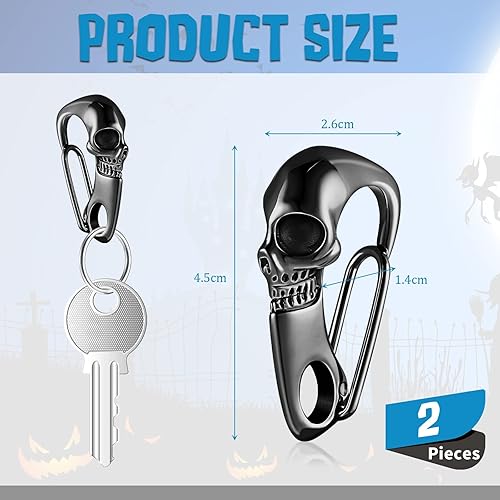 Vista 9 de Hicarer 2 piezas de calavera llavero de calavera para hombre, llavero de calavera de metal pesado, hebilla de llave