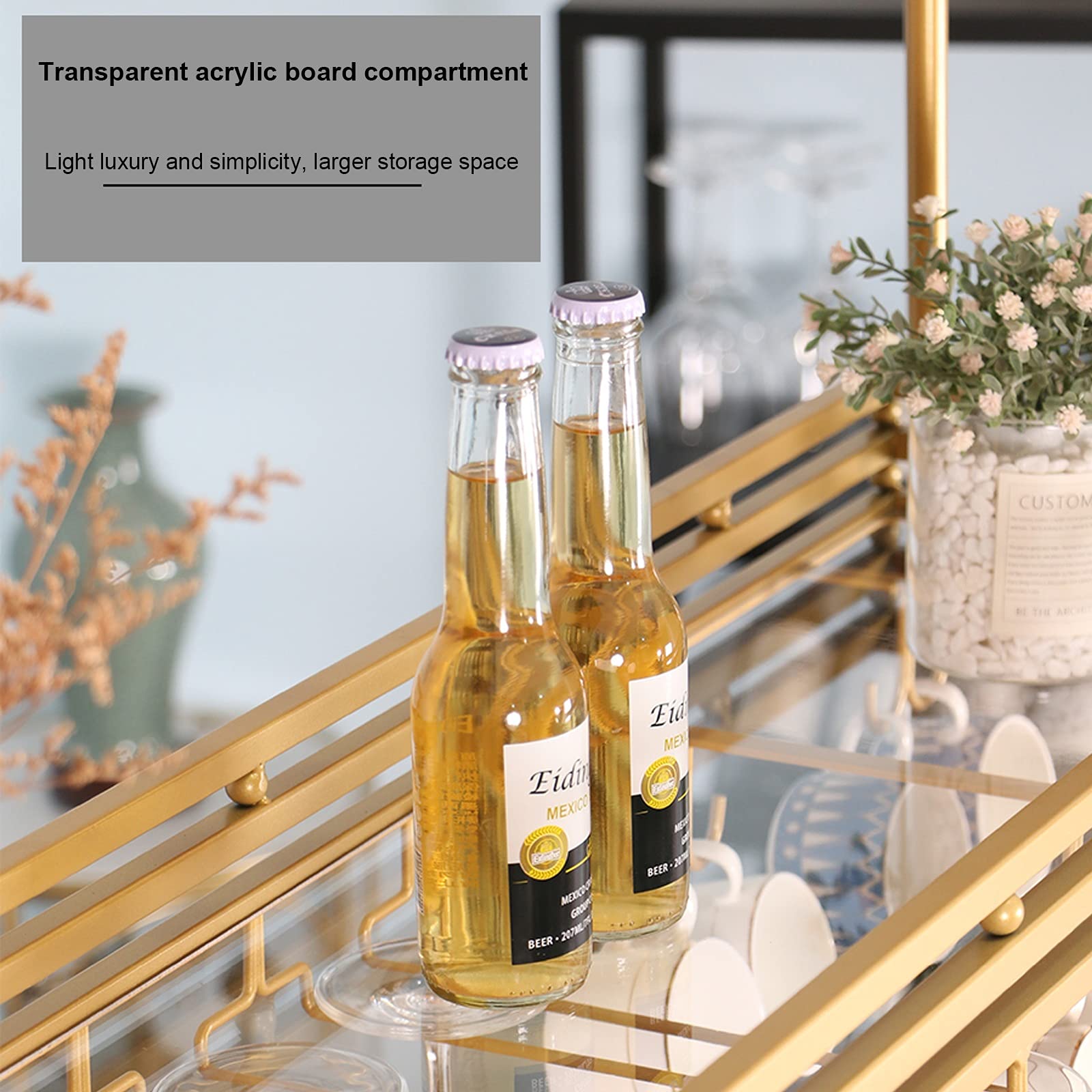 Estantería de Lujo para vinoteca con Expositor Colgante y Estante de Almacenamiento de Copas de Vino Ajustable en Altura. Estante invertido para vinoteca doméstica para Colecciones