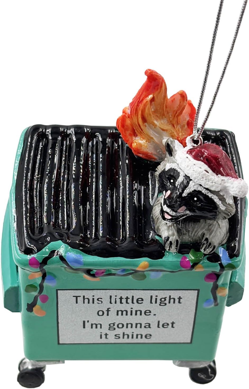 Funny 3D Dumpster Fire Christmas Ornament – Glass Blown Raccoon Ornament – “This Little Light of Mine I'm Gonna Let It Shine” – Unique Holiday Tree Decoration & Gag Gift - Image 6