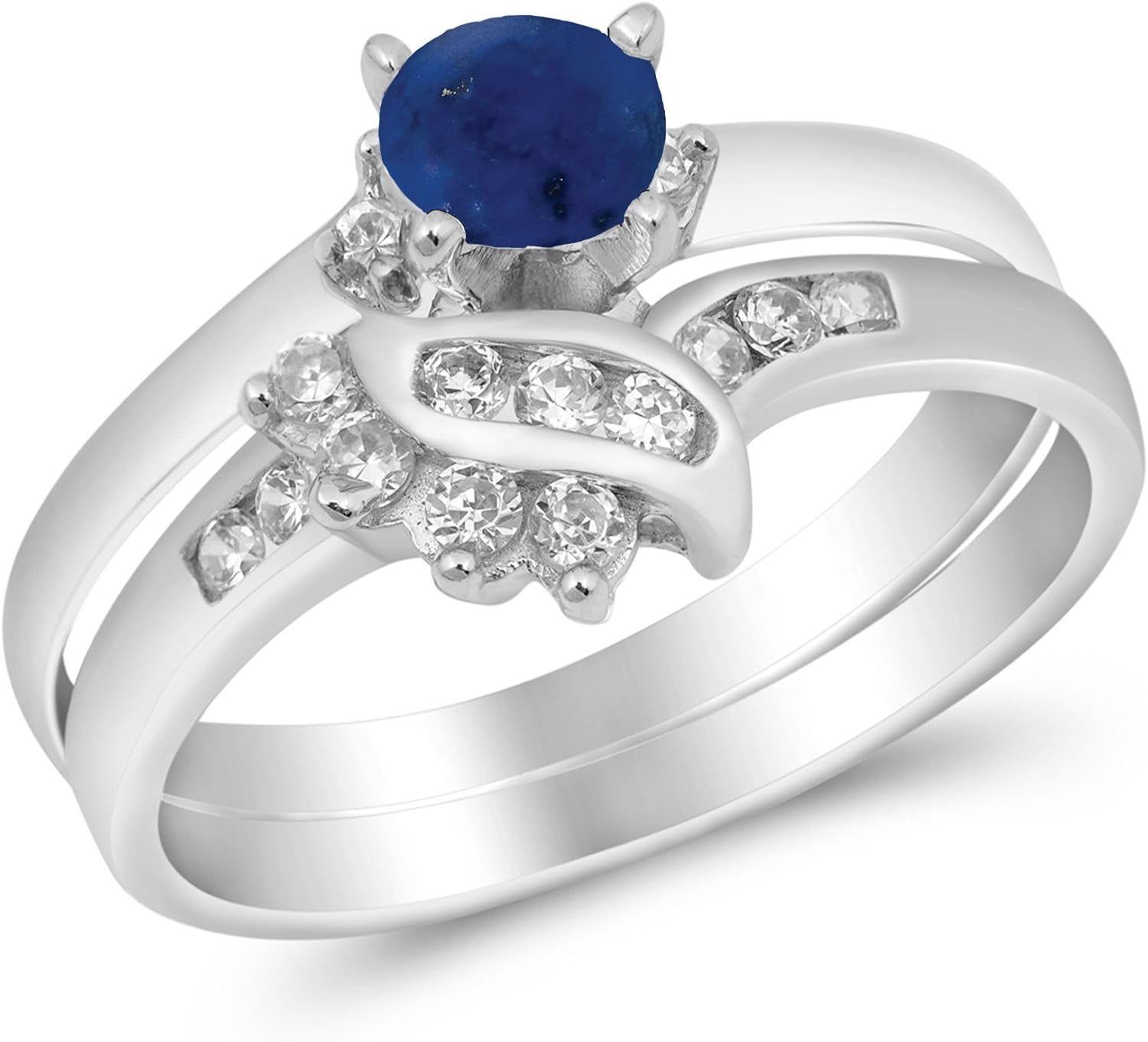 CHOOSE YOUR COLOR Sterling Silver Round Wedding Set Ring