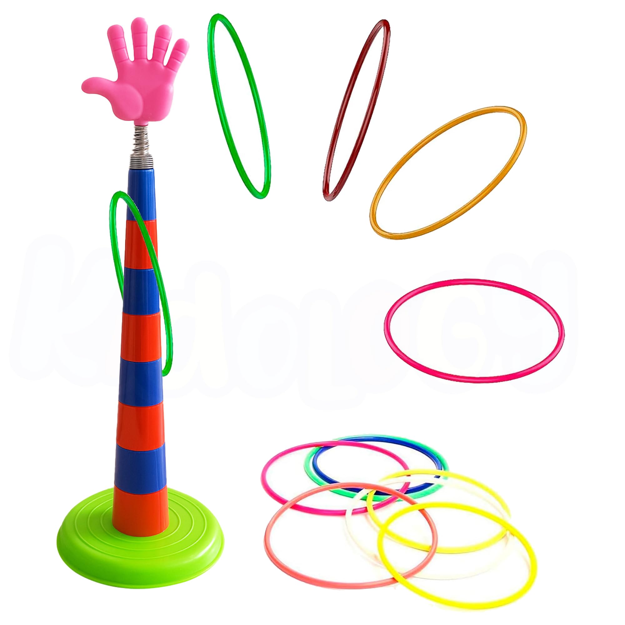 Kidology Ring Toss Game for Kids – Indoor Educational Toy for Color Recognition, Outdoor Motor Skills & Fun Play Set | Stackable Target with Hand Topper | Safe BPA-Free Ring Toss Game