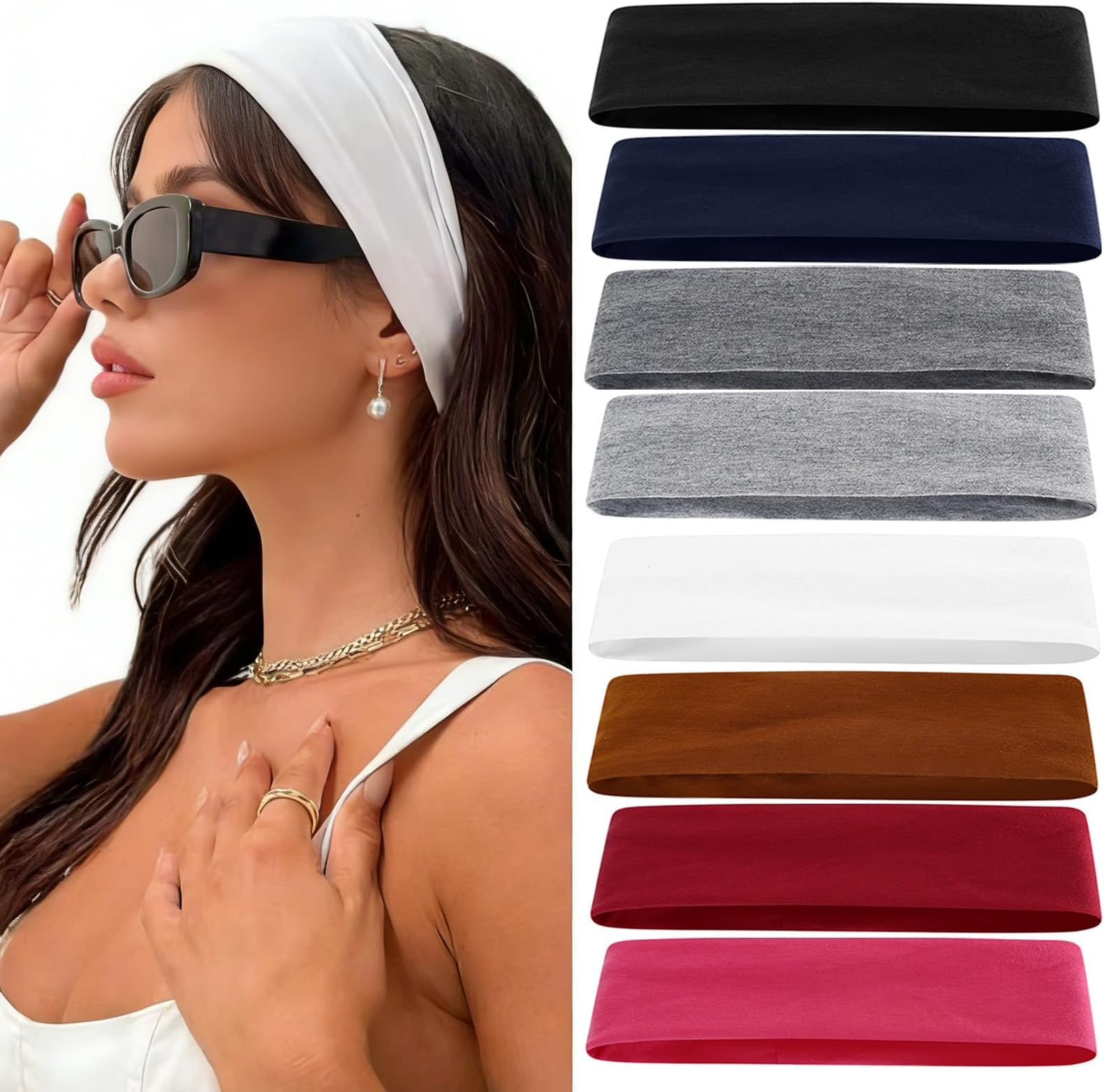 8 Pcs Headbands for Women's Hair, Soft Fabric Elastic Head Bands for Women Men, Ladies Wide Headband, Hairbands for Running Sports Yoga Gym, Make up Fashion Hair Accessories