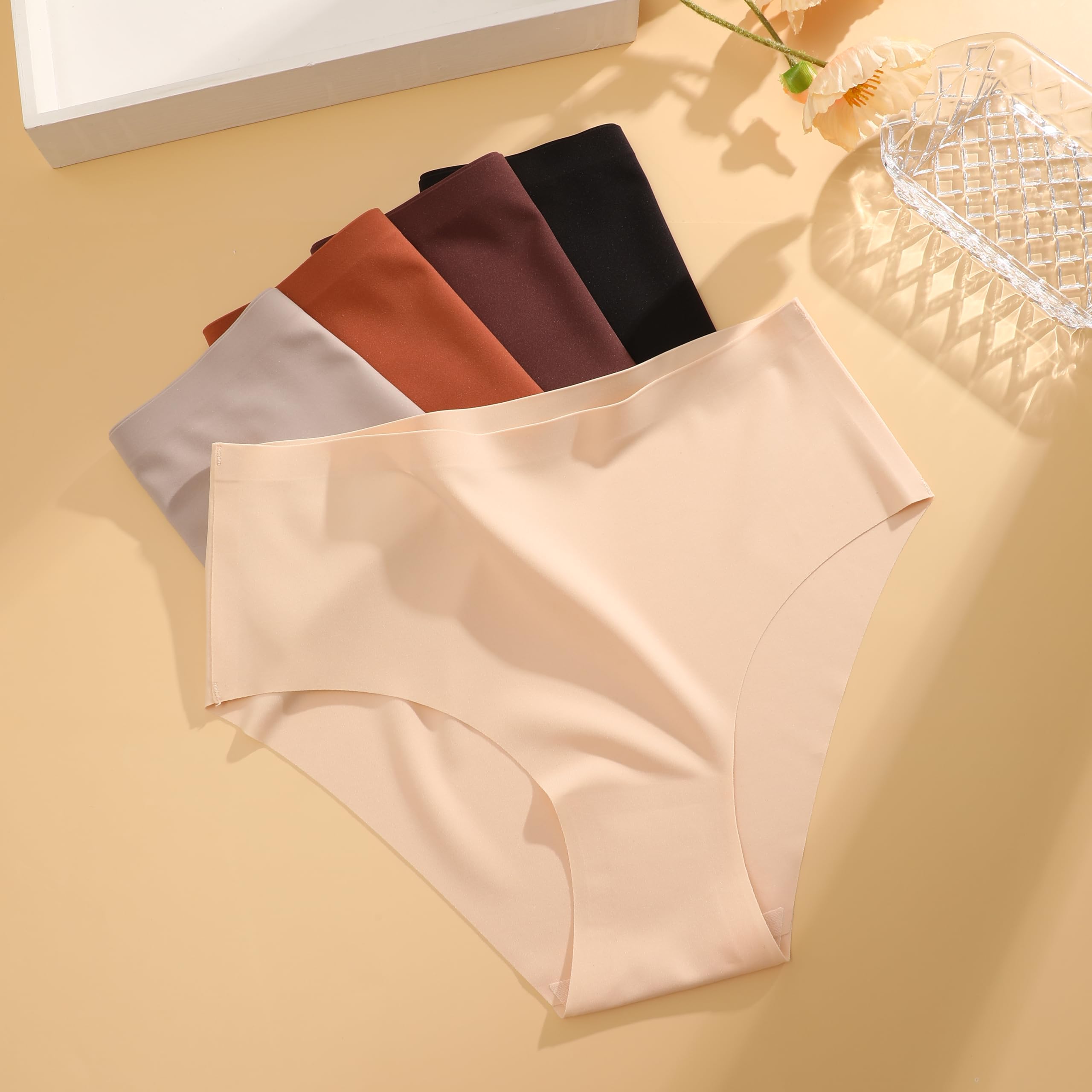 UNDER THE SEA Seamless Underwear for Women Mid Rise Brief Sexy No Show Bikini Panties Womens Cheeky 5 Pack XS-XL…