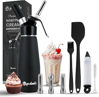 Premium Whipped Cream Dispenser – Leak-Proof Whip Maker with 3 Stainless Steel Nozzles, Spatula, Food Pen & Brush – Professional Whipped Cream Maker Canister – N2O Not Included – 500ml