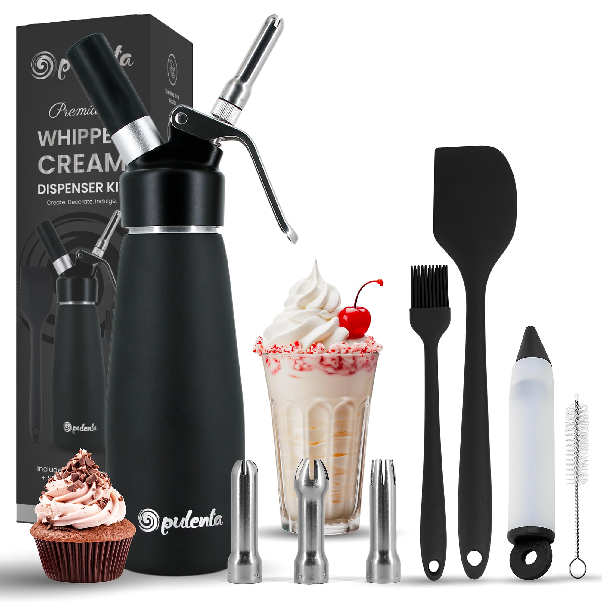Premium Whipped Cream Dispenser – Leak-Proof Whip Maker with 3 Stainless Steel Nozzles, Spatula, Food Pen &amp; Brush – Professional Whipped Cream Maker Canister – N2O Not Included – 500ml