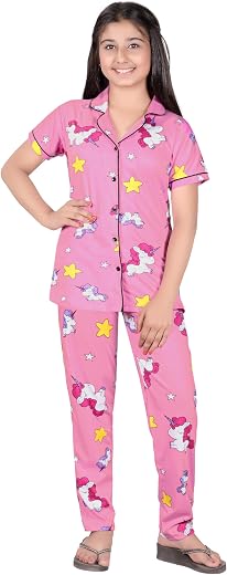 Blackballe Cotton Trendy Printed Night Suit for Girls with Elegant Design | Stylish Comfortable Soft Night Dress | Shirt &amp;...