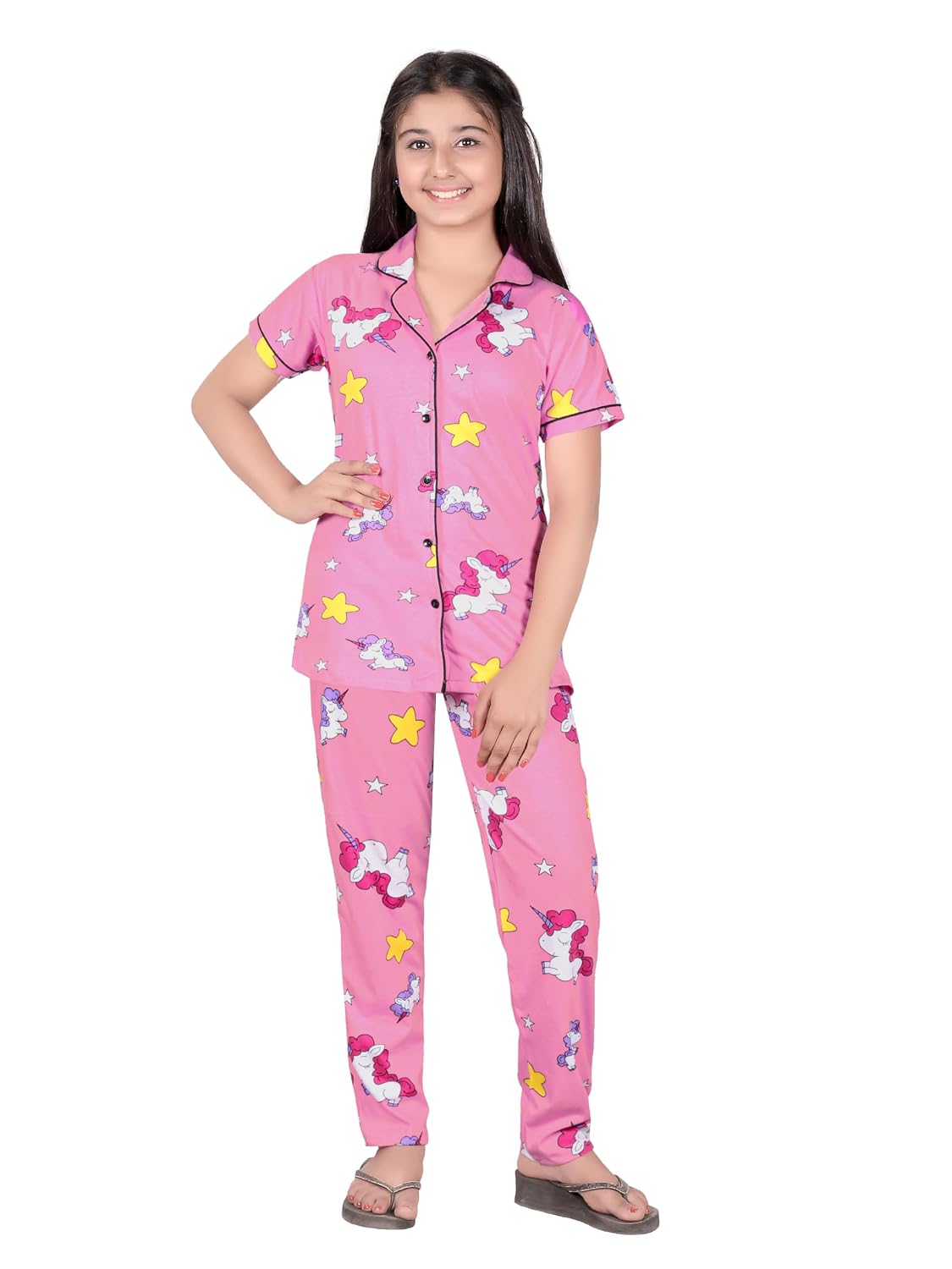 Cotton Trendy Printed Night Suit for Girls with Elegant Design | Comfortable and Stylish Soft Night Dress | Shirt & Pyjama Set (Pink)
