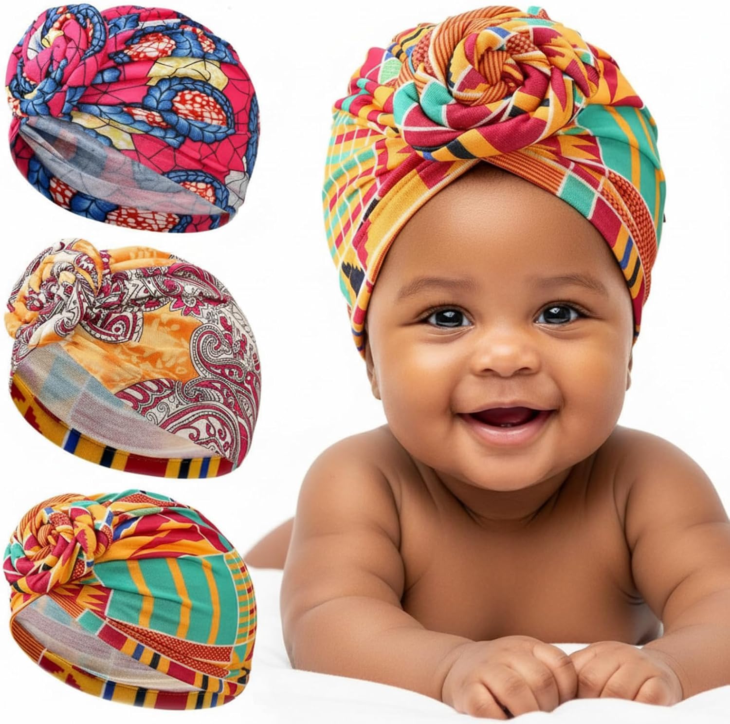 Geyoga 3 Pcs African Turban for Kids African Headwraps Africans Spandex Turban Africans Knot Pre Tied Turbans for Boys Girls