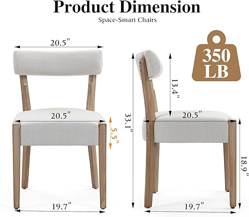 Miniatura 2 de Sillas de comedor, paquete de 2 sillas de cocina de madera modernas de mediados de siglo con tapicería de lino, diseño tejido de respaldo bajo para