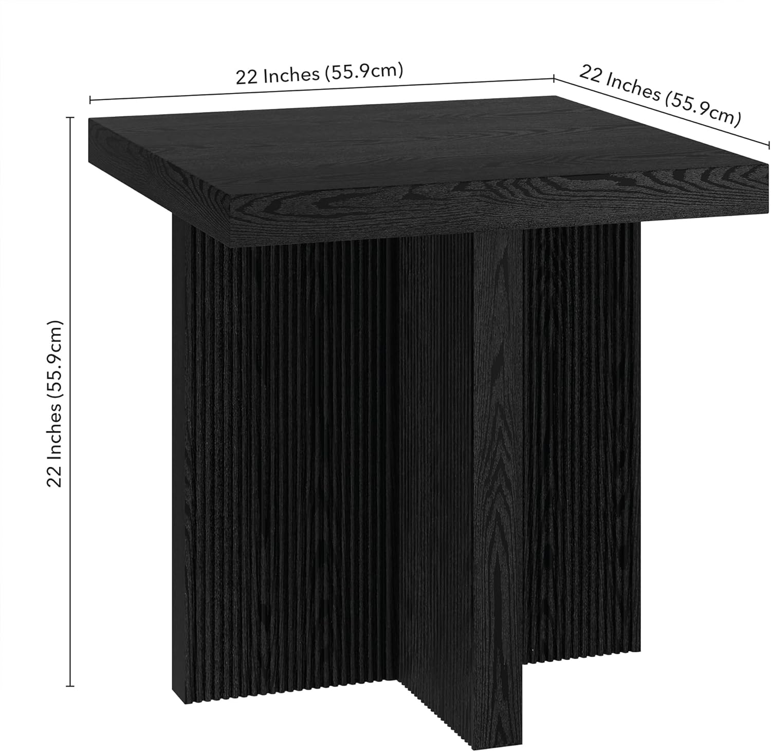 Henn&Hart 22" Scandinavian Square Wooden End Table, Side Table, Nightstand for Living Room, Office, Family Room, or Bedroom, Natural Black