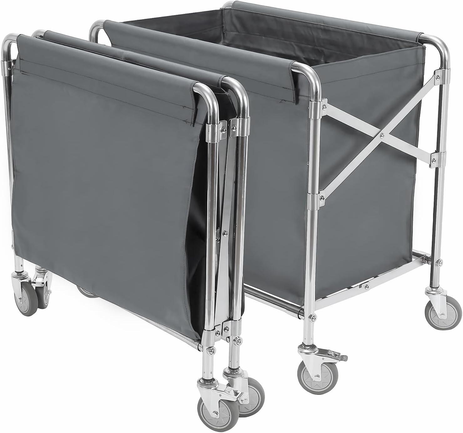 Stainless Steel Oxford Rolling Laundry Hamper 33.86x31.89x20.47in Heavy Duty Laundry Basket Organizer with Wheel for Hotel/Nursing Home/College/Groceries (Grey)